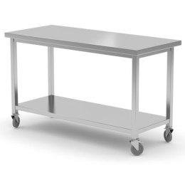 STÓŁ BLAT ROBOCZY MOBILNY DO KUCHNI Z PÓŁKĄ SKRĘCANY NIERDZEWNY 100X70X85 CM - HENDI 815786