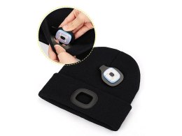 CZAPKA ZIMOWA JESIENNA Z LATARKĄ LAMPKĄ LED CZARNA USB 3 TRYBY ŚWIECENIA