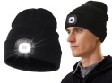 CZAPKA ZIMOWA JESIENNA Z LATARKĄ LAMPKĄ LED CZARNA USB 3 TRYBY ŚWIECENIA