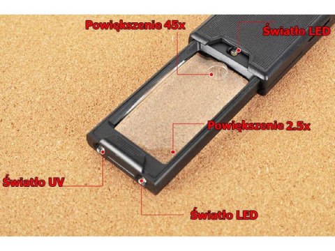 Lupa kieszonkowa jubilerska rozsuwana led uv 45x Lupa kieszonkowa jubilerska rozsuwana led uv 45x