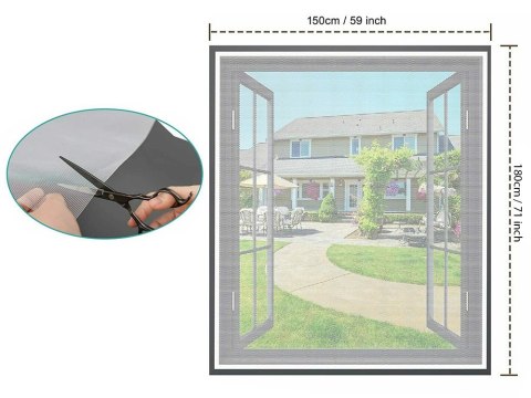 Moskitiera siatka na okno drzwi czarna przeciw owadom rzep 180x150cm Moskitiera siatka na okno drzwi czarna przeciw owadom rzep 180x150cm