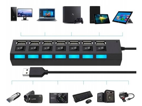Rozgałęźnik rozdzielacz portów hub usb 7x usb 2.0 Rozgałęźnik rozdzielacz portów hub usb 7x usb 2.0