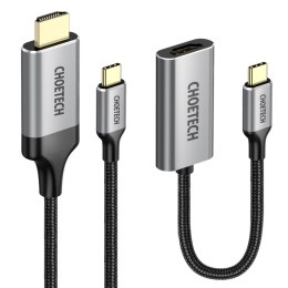 PRZEJŚCIÓWKA HUB USB TYP C - HDMI 2.0 + KABEL HDMI 2M SZARY