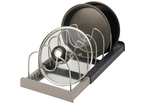 Stojak organizer na patelnie garnki rozsuwany Stojak organizer na patelnie garnki rozsuwany