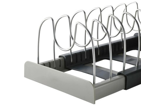 Stojak organizer na patelnie garnki rozsuwany Stojak organizer na patelnie garnki rozsuwany