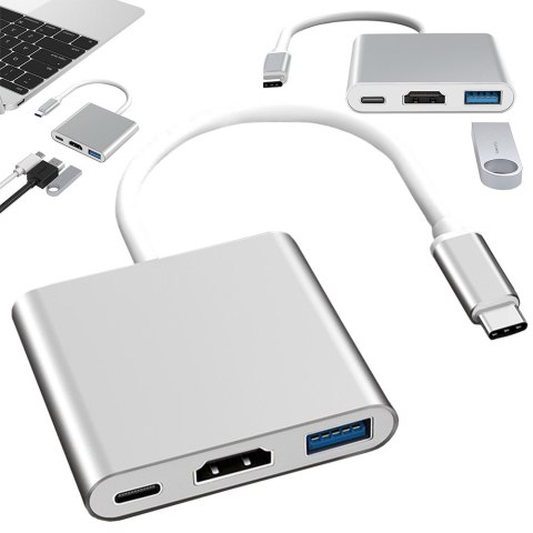 Przejściówka adapter 3w1 hub usb-c usb 3.0 hdmi 4k Przejściówka adapter 3w1 hub usb-c usb 3.0 hdmi 4k