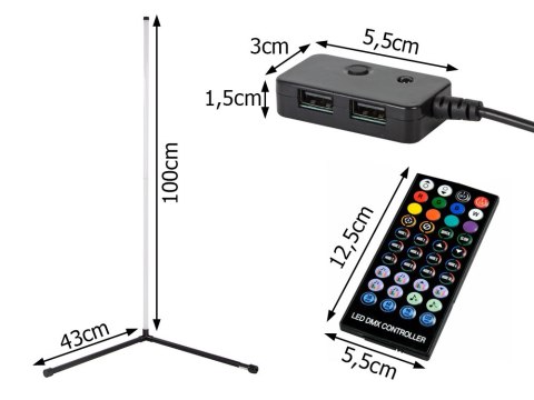 Lampa stojąca podłogowa narożnikowa rgb led nocna do sypialni aplikacja 1m Lampa stojąca podłogowa narożnikowa rgb led nocna do sypialni aplikacja 1m