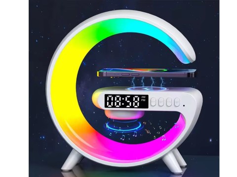 Lampka led rgb gamingowa ładowarka indukcyjna głośnik budzik radio zegar Lampka led rgb gamingowa ładowarka indukcyjna głośnik budzik radio zegar