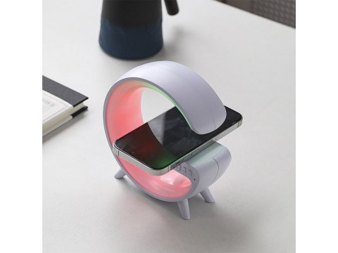 Lampka led rgb gamingowa ładowarka indukcyjna głośnik budzik radio zegar Lampka led rgb gamingowa ładowarka indukcyjna głośnik budzik radio zegar