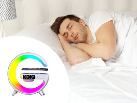 Lampka led rgb gamingowa ładowarka indukcyjna głośnik budzik radio zegar Lampka led rgb gamingowa ładowarka indukcyjna głośnik budzik radio zegar