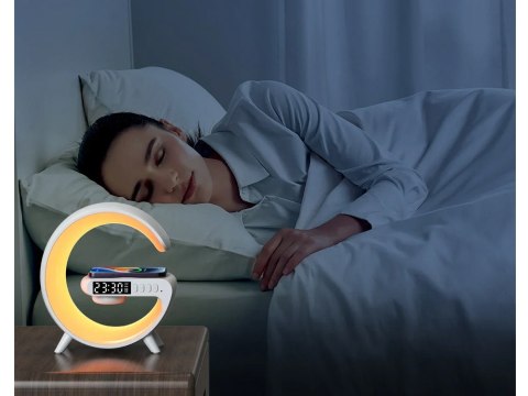 Lampka led rgb gamingowa ładowarka indukcyjna głośnik budzik radio zegar Lampka led rgb gamingowa ładowarka indukcyjna głośnik budzik radio zegar