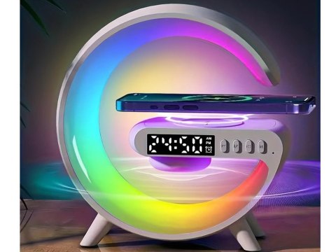 Lampka led rgb gamingowa ładowarka indukcyjna głośnik budzik radio zegar Lampka led rgb gamingowa ładowarka indukcyjna głośnik budzik radio zegar
