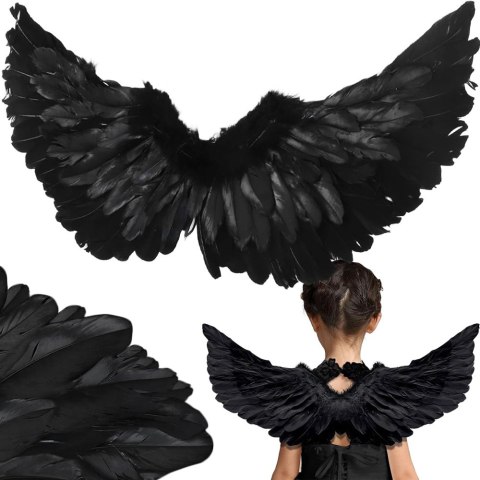 Skrzydła anioła z piór czarne strój bajkowy cosplay przebranie na halloween Skrzydła anioła z piór czarne strój bajkowy cosplay przebranie na halloween