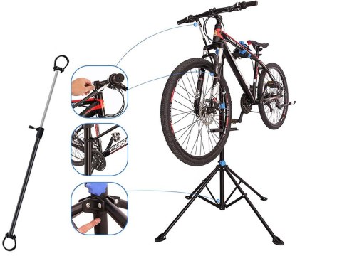 Stojak rowerowy wieszak serwisowy na rower uchwyt regulowany z półką 30kg Stojak rowerowy wieszak serwisowy na rower uchwyt regulowany z półką 30kg