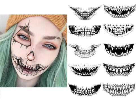 Tatuaż halloween sztuczny zęby realistyczny zmywalny tymczasowy przebranie Tatuaż halloween sztuczny zęby realistyczny zmywalny tymczasowy przebranie