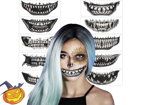 Tatuaż halloween sztuczny zęby realistyczny zmywalny tymczasowy przebranie Tatuaż halloween sztuczny zęby realistyczny zmywalny tymczasowy przebranie