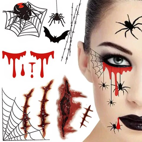 Tatuaże halloween sztuczny realistyczny zmywalny tymczasowy przebranie krew Tatuaże halloween sztuczny realistyczny zmywalny tymczasowy przebranie krew