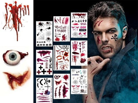 Tatuaże halloween sztuczny realistyczny zmywalny tymczasowy przebranie krew Tatuaże halloween sztuczny realistyczny zmywalny tymczasowy przebranie krew