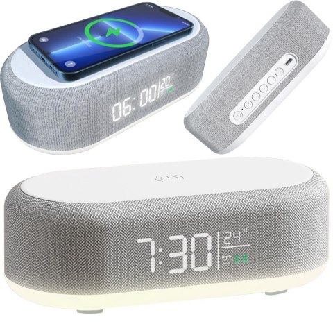 Zegar budzik cyfrowy elektroniczny termometr ładowarka indukcyjna alarm 2w1 Zegar budzik cyfrowy elektroniczny termometr ładowarka indukcyjna alarm 2w1