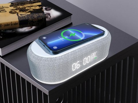 Zegar budzik cyfrowy elektroniczny termometr ładowarka indukcyjna alarm 2w1 Zegar budzik cyfrowy elektroniczny termometr ładowarka indukcyjna alarm 2w1