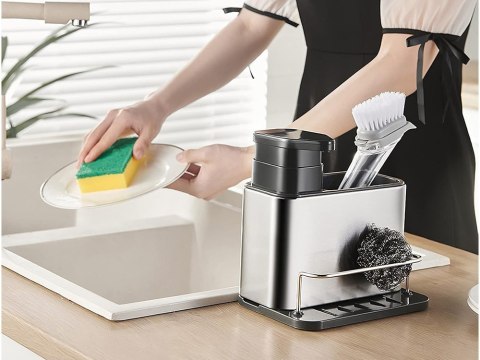Dozownik kuchenny do zlewu organizer na mydło płyn do naczyń gąbkę pojemnik Dozownik kuchenny do zlewu organizer na mydło płyn do naczyń gąbkę pojemnik