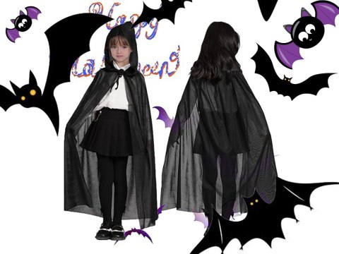 Peleryna halloween czarny płaszcz z kapturem przebranie strój dla dziecka Peleryna halloween czarny płaszcz z kapturem przebranie strój dla dziecka