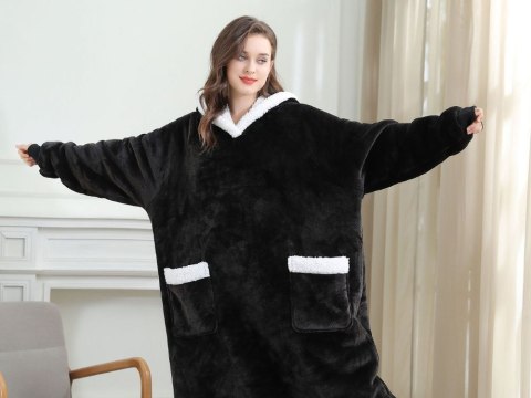 Ciepła bluza koc duża oversize gruba miękka z kapturem szlafrok długa xxl Ciepła bluza koc duża oversize gruba miękka z kapturem szlafrok długa xxl
