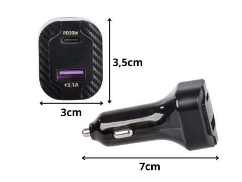 Szybka ładowarka samochodowa usb-c 30w i usb-a 15w do gniazda zapalniczki Szybka ładowarka samochodowa usb-c 30w i usb-a 15w do gniazda zapalniczki