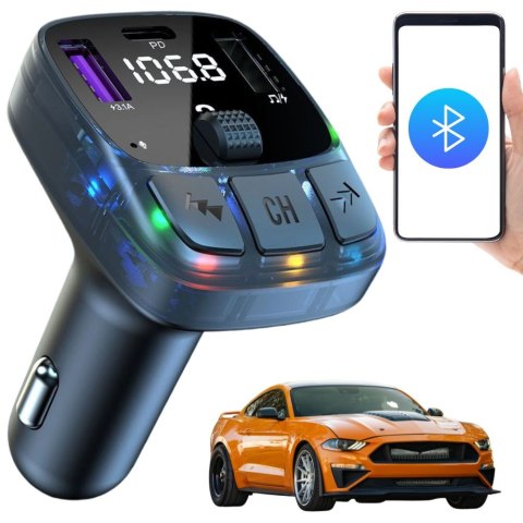 Transmiter fm mp3 estaw głośnomówiący 2xusb + usb c bluetooth 5.3 lcd 12v Transmiter fm mp3 estaw głośnomówiący 2xusb + usb c bluetooth 5.3 lcd 12v