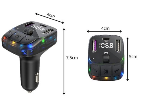 Transmiter fm mp3 estaw głośnomówiący 2xusb + usb c bluetooth 5.3 lcd 12v Transmiter fm mp3 estaw głośnomówiący 2xusb + usb c bluetooth 5.3 lcd 12v