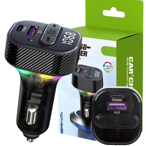 Transmiter samochodowy fm mp3/wma usb a+usb c 30w bluetooth 5.3 led qc 3.0 Transmiter samochodowy fm mp3/wma usb a+usb c 30w bluetooth 5.3 led qc 3.0
