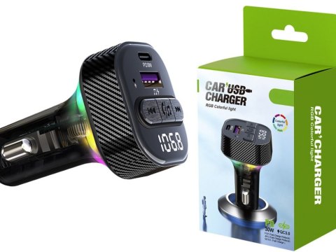 Transmiter samochodowy fm mp3/wma usb a+usb c 30w bluetooth 5.3 led qc 3.0 Transmiter samochodowy fm mp3/wma usb a+usb c 30w bluetooth 5.3 led qc 3.0