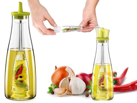 Butelka do oleju oliwy octu dozownik szklany z przyprawnikiem na zioła 0,5l Butelka do oleju oliwy octu dozownik szklany z przyprawnikiem na zioła 0,5l
