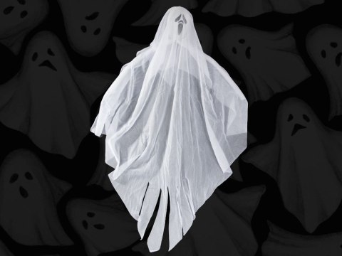 Dekoracja halloween wisząca ozdoba duch biała krzyk szkielet zjawa 65cm Dekoracja halloween wisząca ozdoba duch biała krzyk szkielet zjawa 65cm