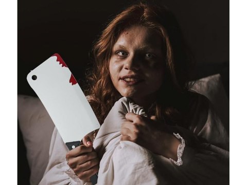 Krwawy tasak do kostiumu mordercy zabójcy psychopaty nóż bróń na halloween Krwawy tasak do kostiumu mordercy zabójcy psychopaty nóż bróń na halloween