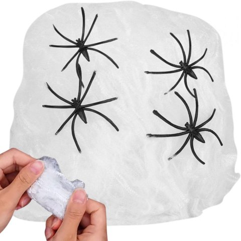 Sztuczna pajęczyna biała z 4 pająkami halloween dekoracja rozciągliwa Sztuczna pajęczyna biała z 4 pająkami halloween dekoracja rozciągliwa
