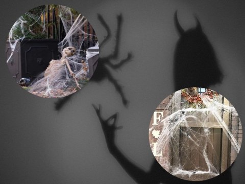 Sztuczna pajęczyna biała z 4 pająkami halloween dekoracja rozciągliwa Sztuczna pajęczyna biała z 4 pająkami halloween dekoracja rozciągliwa