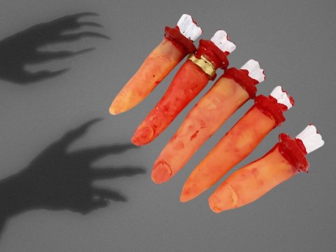 Sztuczne odcięte palce dekoracja halloween 5 gumowych zakrawionych palców Sztuczne odcięte palce dekoracja halloween 5 gumowych zakrawionych palców