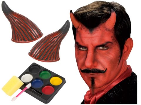 Zestaw do makijażu twarzy diabeł devil na halloween makeup rogi przebranie Zestaw do makijażu twarzy diabeł devil na halloween makeup rogi przebranie