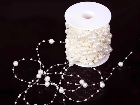 Girlanda perłowa biała perełki łańcuch na choinkę koraliki szpula 10mm 5m Girlanda perłowa biała perełki łańcuch na choinkę koraliki szpula 10mm 5m