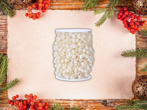 Girlanda perłowa biała perełki łańcuch na choinkę koraliki szpula 10mm 5m Girlanda perłowa biała perełki łańcuch na choinkę koraliki szpula 10mm 5m