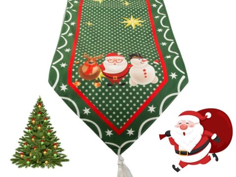 Bieżnik na stół świąteczny zielony wigilijny na boże narodzenie 205x35cm Bieżnik na stół świąteczny zielony wigilijny na boże narodzenie 205x35cm