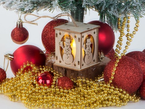 Drewniany wiszący lampion na choinkę oświetlenie ozdoba świąteczna bałwanek Drewniany wiszący lampion na choinkę oświetlenie ozdoba świąteczna bałwanek