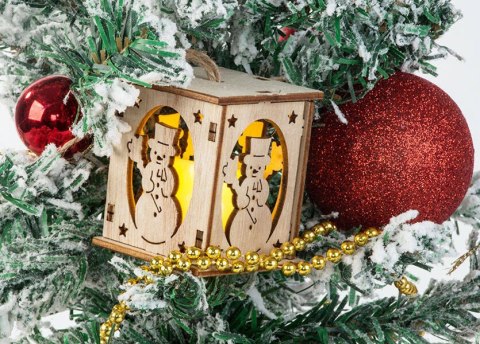 Drewniany wiszący lampion na choinkę oświetlenie ozdoba świąteczna bałwanek Drewniany wiszący lampion na choinkę oświetlenie ozdoba świąteczna bałwanek