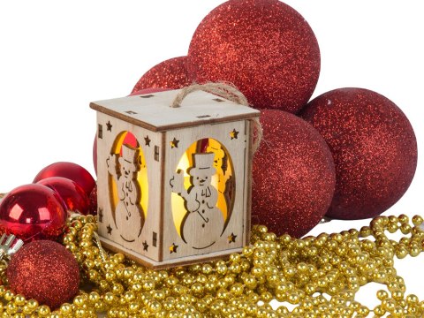 Drewniany wiszący lampion na choinkę oświetlenie ozdoba świąteczna bałwanek Drewniany wiszący lampion na choinkę oświetlenie ozdoba świąteczna bałwanek