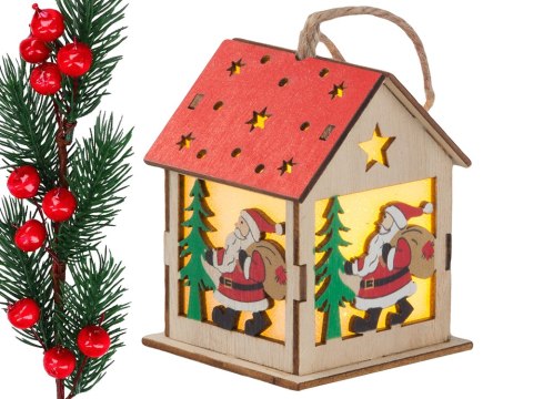 Drewniany wiszący lampion na choinkę oświetlenie ozdoba świąteczna mikołaj Drewniany wiszący lampion na choinkę oświetlenie ozdoba świąteczna mikołaj