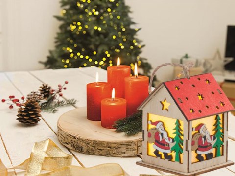 Drewniany wiszący lampion na choinkę oświetlenie ozdoba świąteczna mikołaj Drewniany wiszący lampion na choinkę oświetlenie ozdoba świąteczna mikołaj