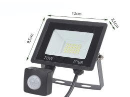 Halogen naświetlacz reflektor led 20w 6000k z czujnik ruchu zmierzchu ip66