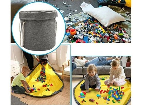 Kosz na zabawki klocki z matą organizer worek pojemnik z pokrywką uchwyty Kosz na zabawki klocki z matą organizer worek pojemnik z pokrywką uchwyty