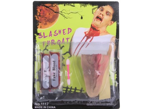 Sztuczna rana podcięte gardło z 10ml sztucznej krwi dodatek na halloween Sztuczna rana podcięte gardło z 10ml sztucznej krwi dodatek na halloween